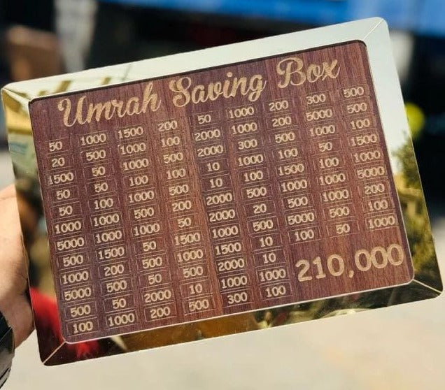Wooden Umrah Saving Box – Special 210,000 Goal Money Box