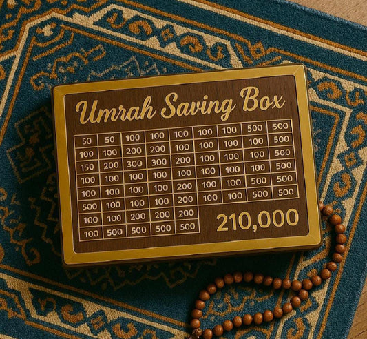 Wooden Umrah Saving Box – Special 210,000 Goal Money Box