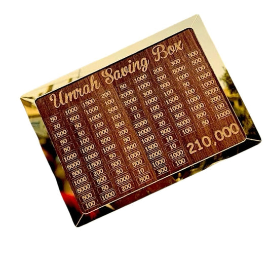 Wooden Umrah Saving Box – Special 210,000 Goal Money Box