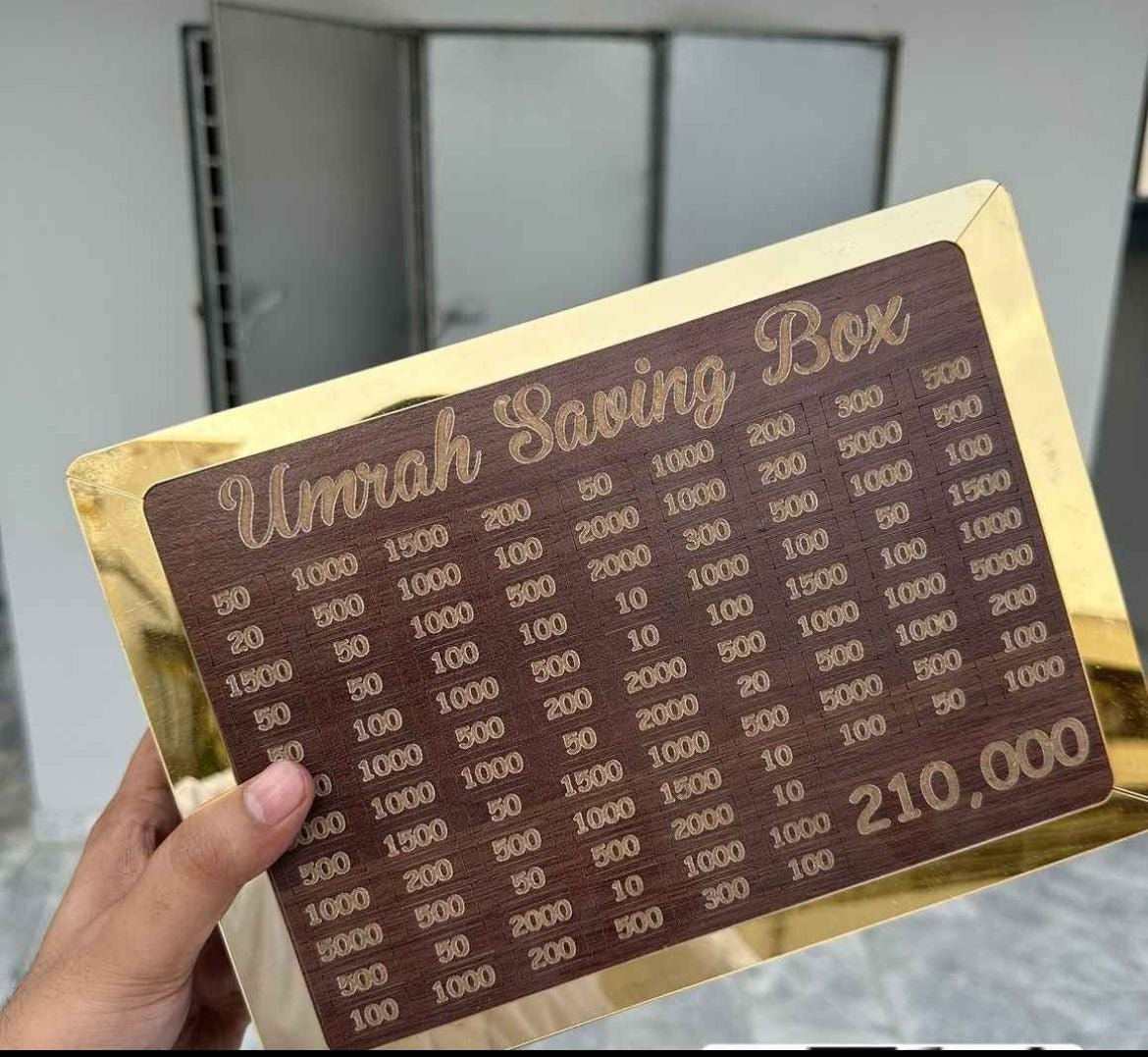 Wooden Umrah Saving Box – Special 210,000 Goal Money Box