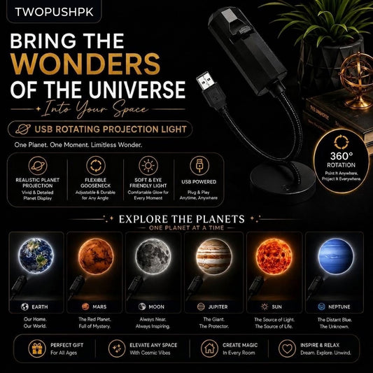 360° Rotating Starry Planet Projector USB Lamp – 6 Planetary Modes & Replaceable Film Slides